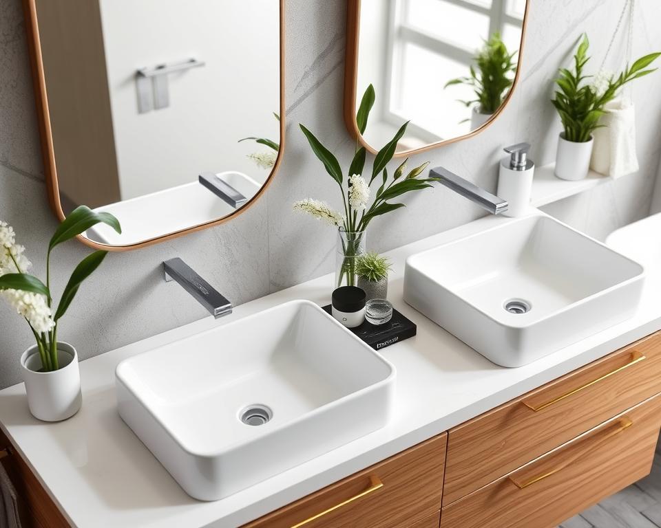 Bathroom vanity faucets and sinks