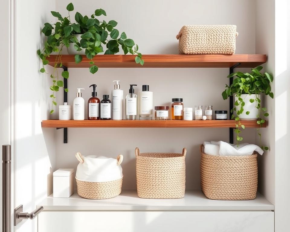 bathroom shelf styling