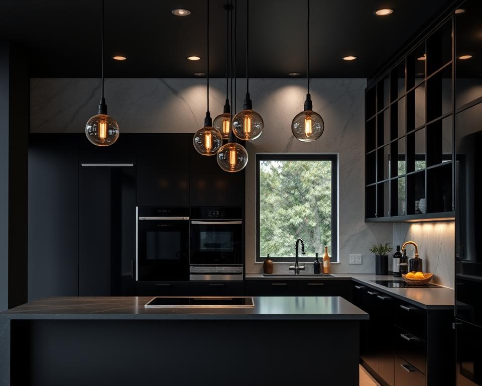 black kitchen lighting