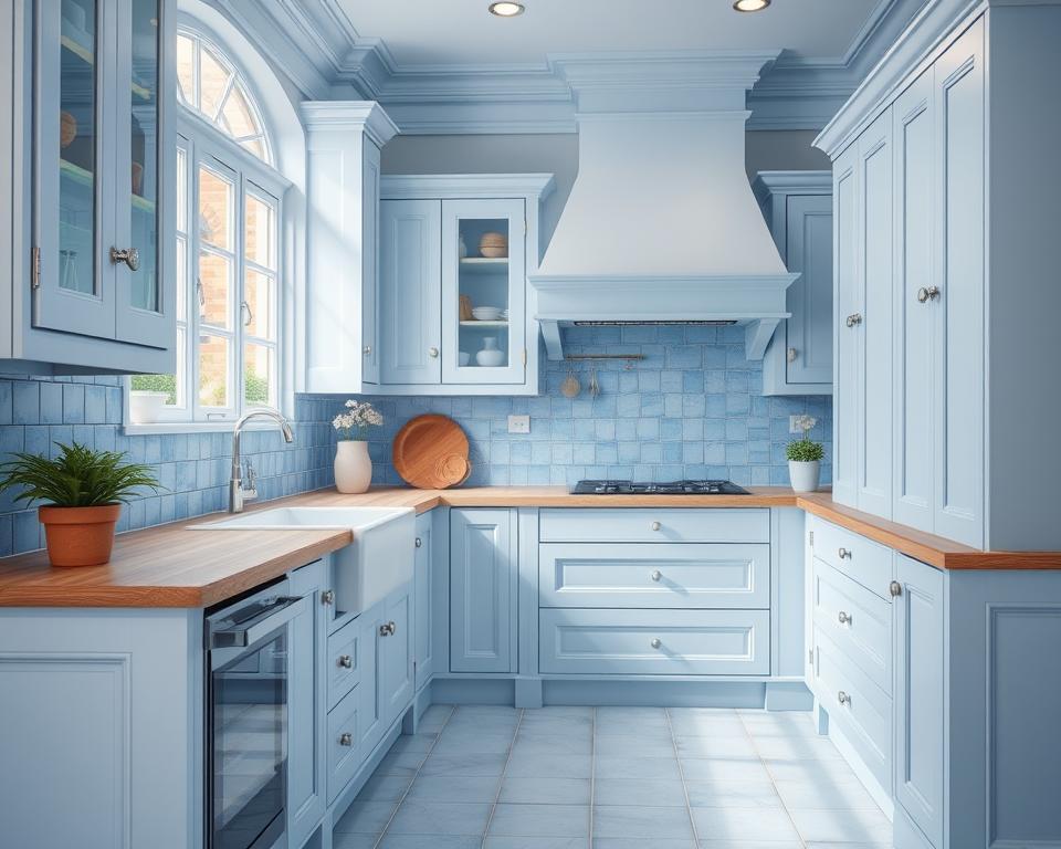 blue and white kitchen