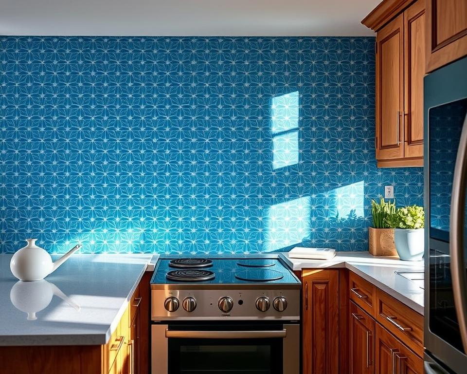 blue kitchen backsplash