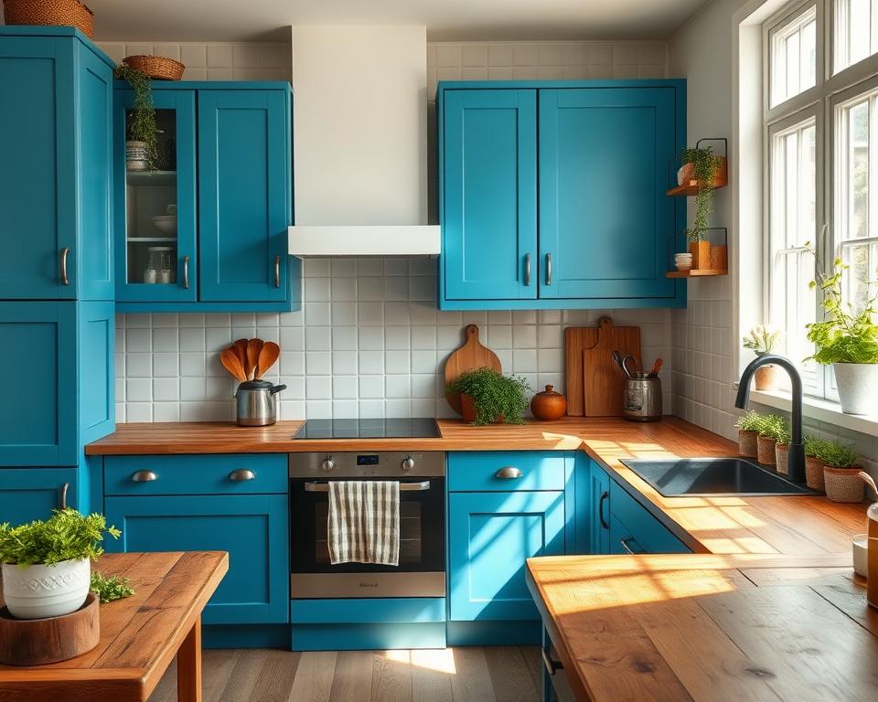 blue kitchen cabinets