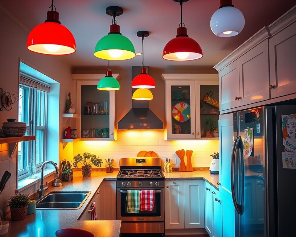 colorful kitchen lighting