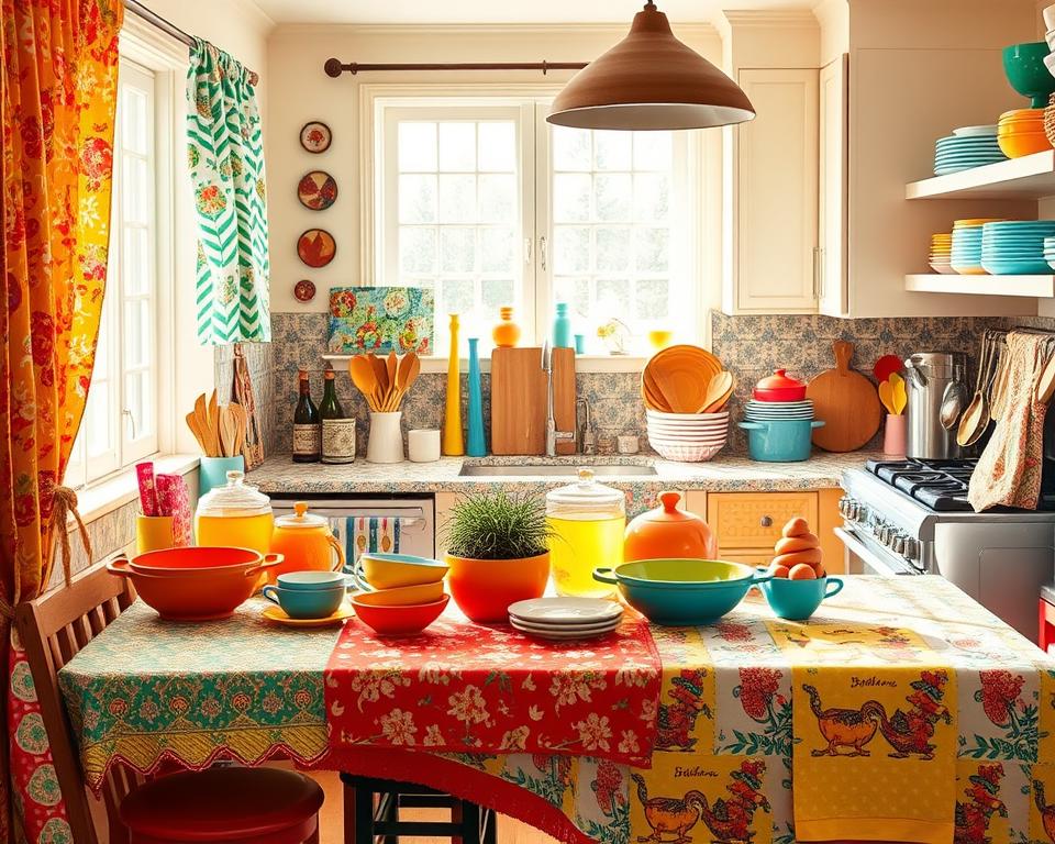 colorful kitchen textiles