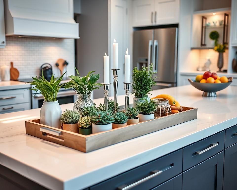 kitchen island tray decor