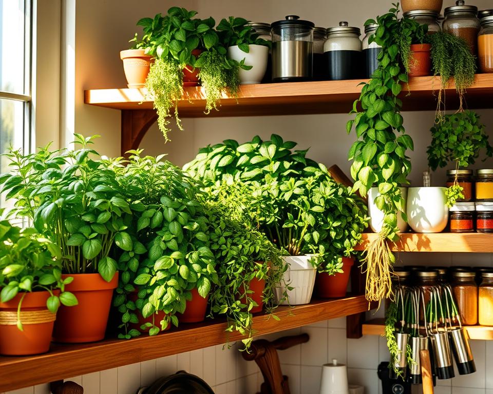 kitchen shelf plants