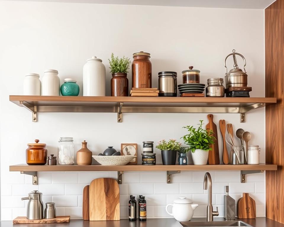 metallic kitchen shelves