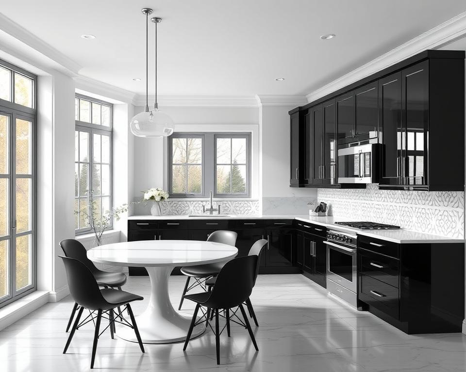 shades of black and white in kitchen