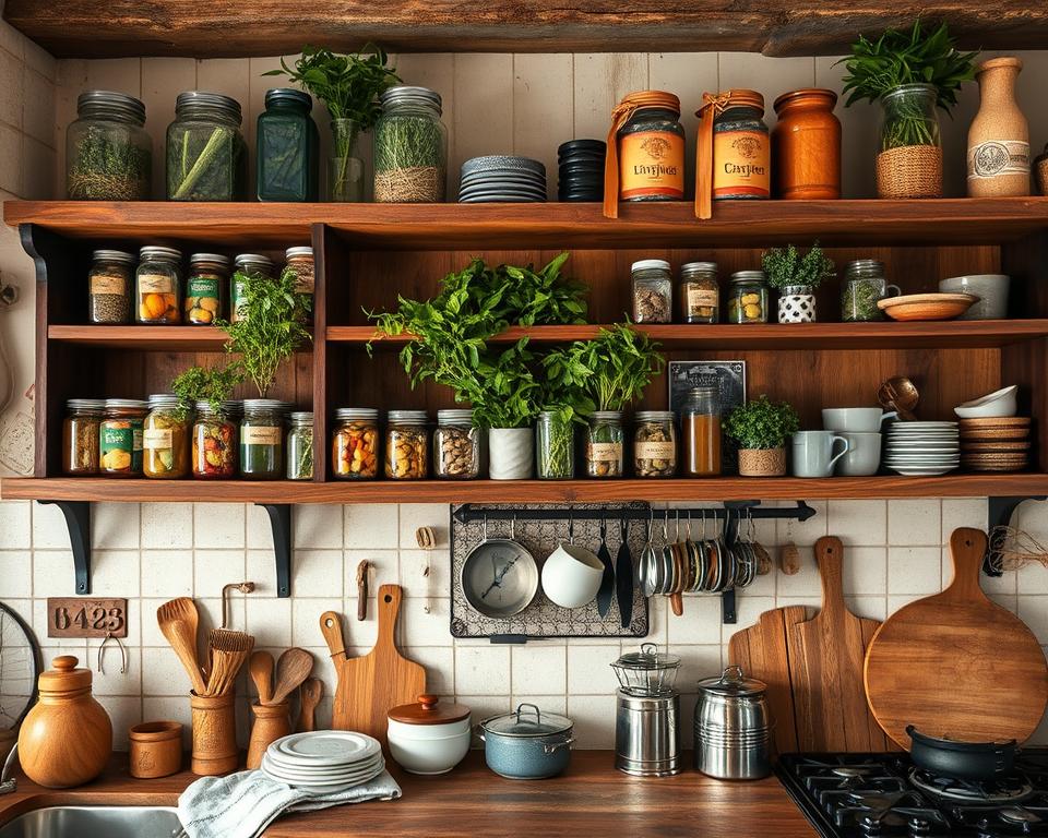 wooden kitchen shelves